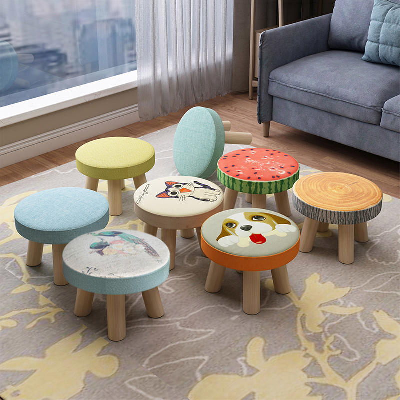 茶几旁边的小凳子家用换鞋凳创意小板凳布艺矮凳客厅茶几凳实木椅