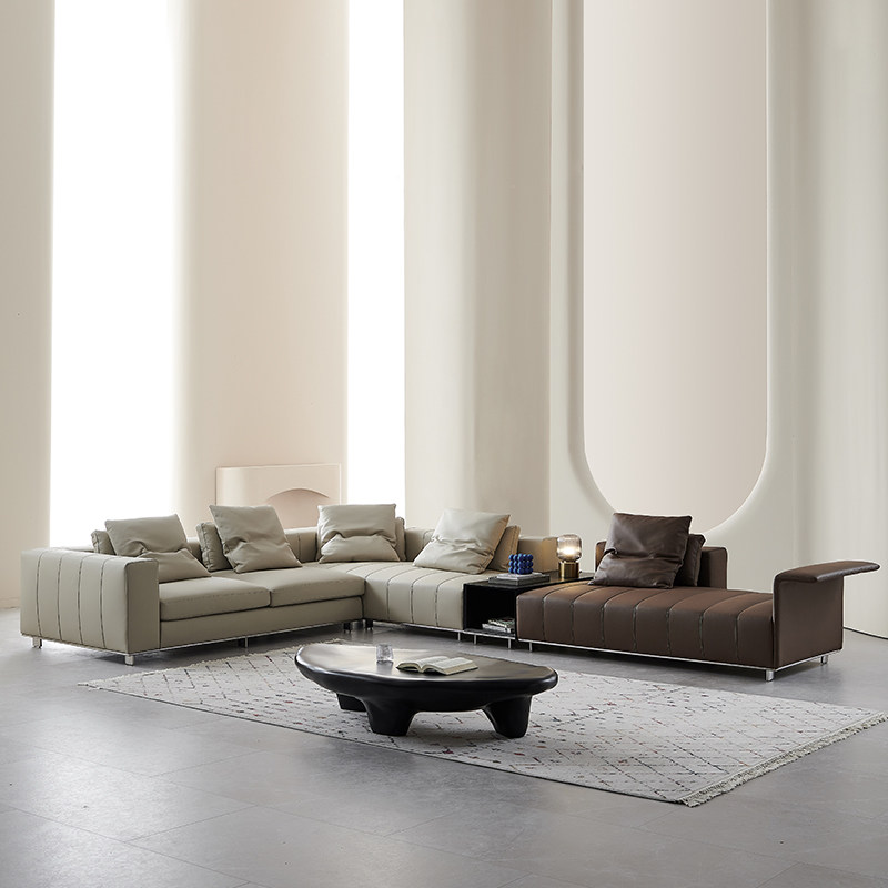 意式极简头层牛皮钢琴键沙发客厅大户型高端豆腐块组合真皮沙发