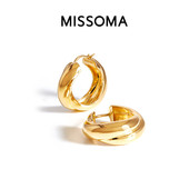 孟子义同款 Missoma复古双圈耳环气质ins风交叉设计18k镀金
