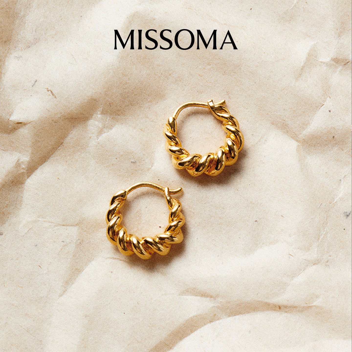 【金靖同款】Missoma金色迷你拧绳耳环精致小巧素圈耳饰礼物