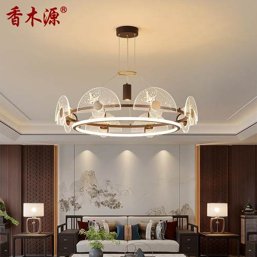 新中式客厅吊灯圆形LED餐厅饭店包房酒店会所复式楼茶室吊灯3159