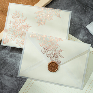 艾黎烫金硫酸纸信封信纸套装高级感玫瑰金半透明浪漫手写信笺表白情书送女生男朋友毕业寄语祝福邀请函请柬