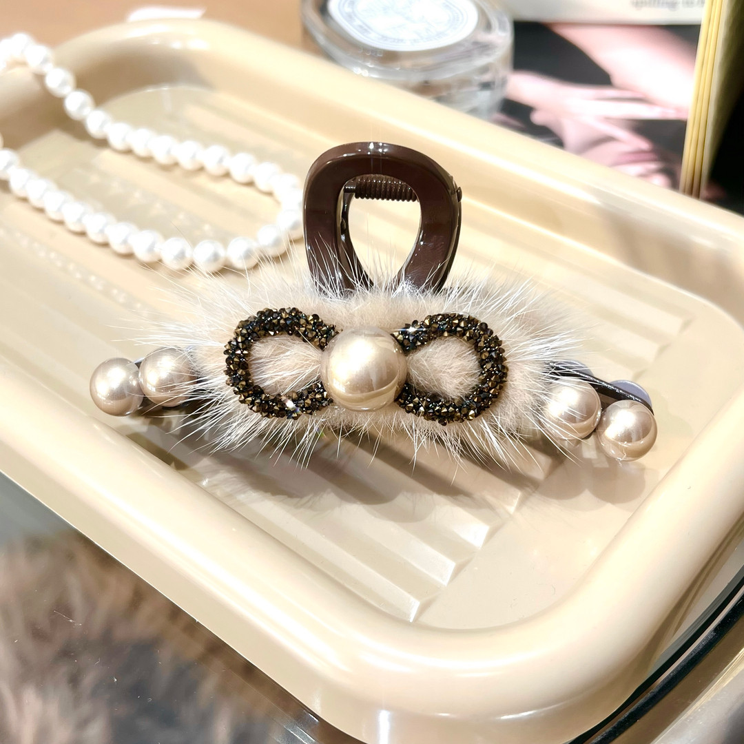 韩版蝴蝶结毛毛抓夹女后脑勺盘发鲨鱼夹大号发卡子半扎发发夹头饰