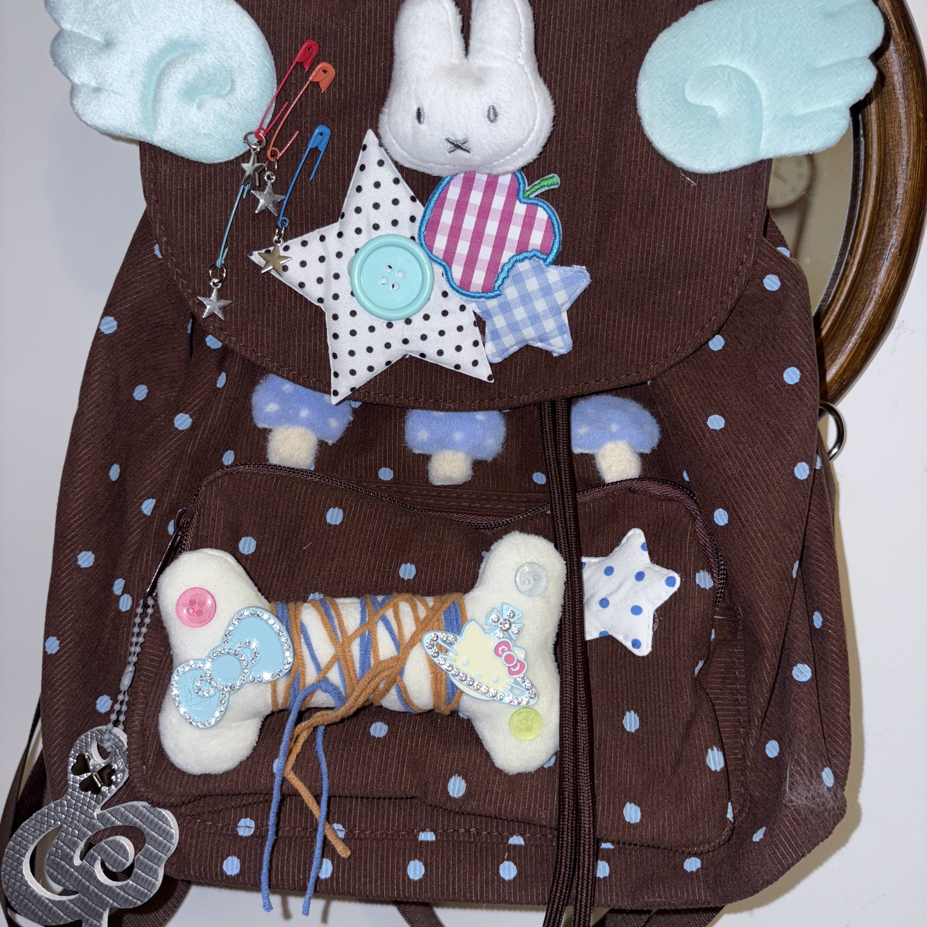 黑樱酱 自制可露丽波点灯芯绒复古美拉德小众设计学院风双肩包包,箱包皮具/热销女包/男包,双肩背包,淘宝优惠券,粉丝福利购,淘宝优惠卷