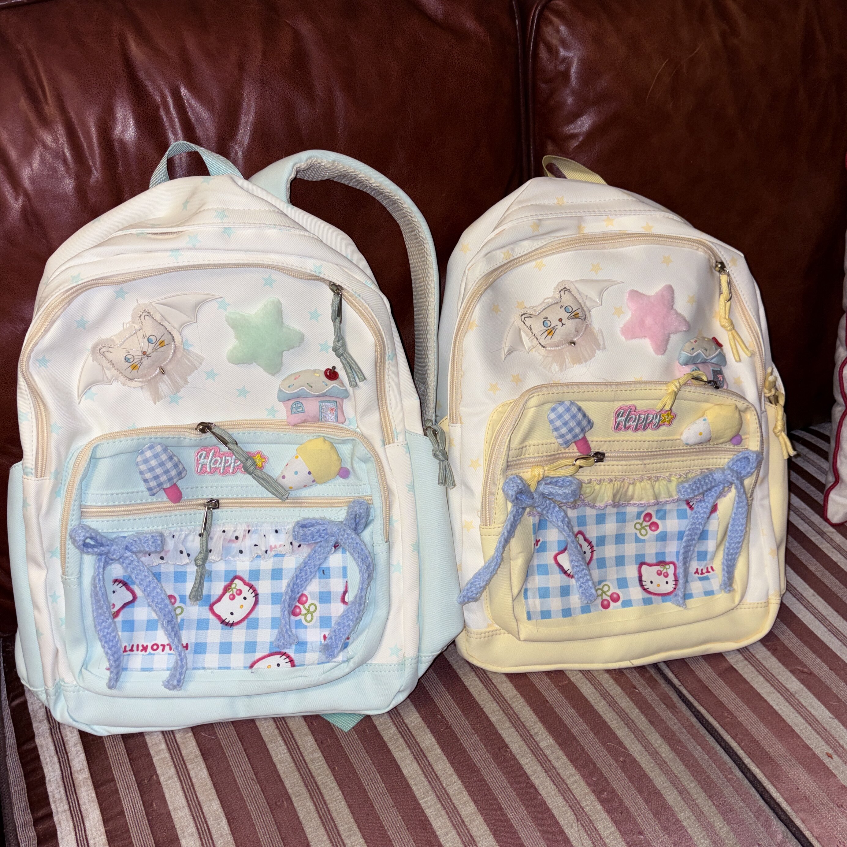 黑樱酱 进口Kt面料马卡龙色系星星春季新款日韩休闲学院风双肩包