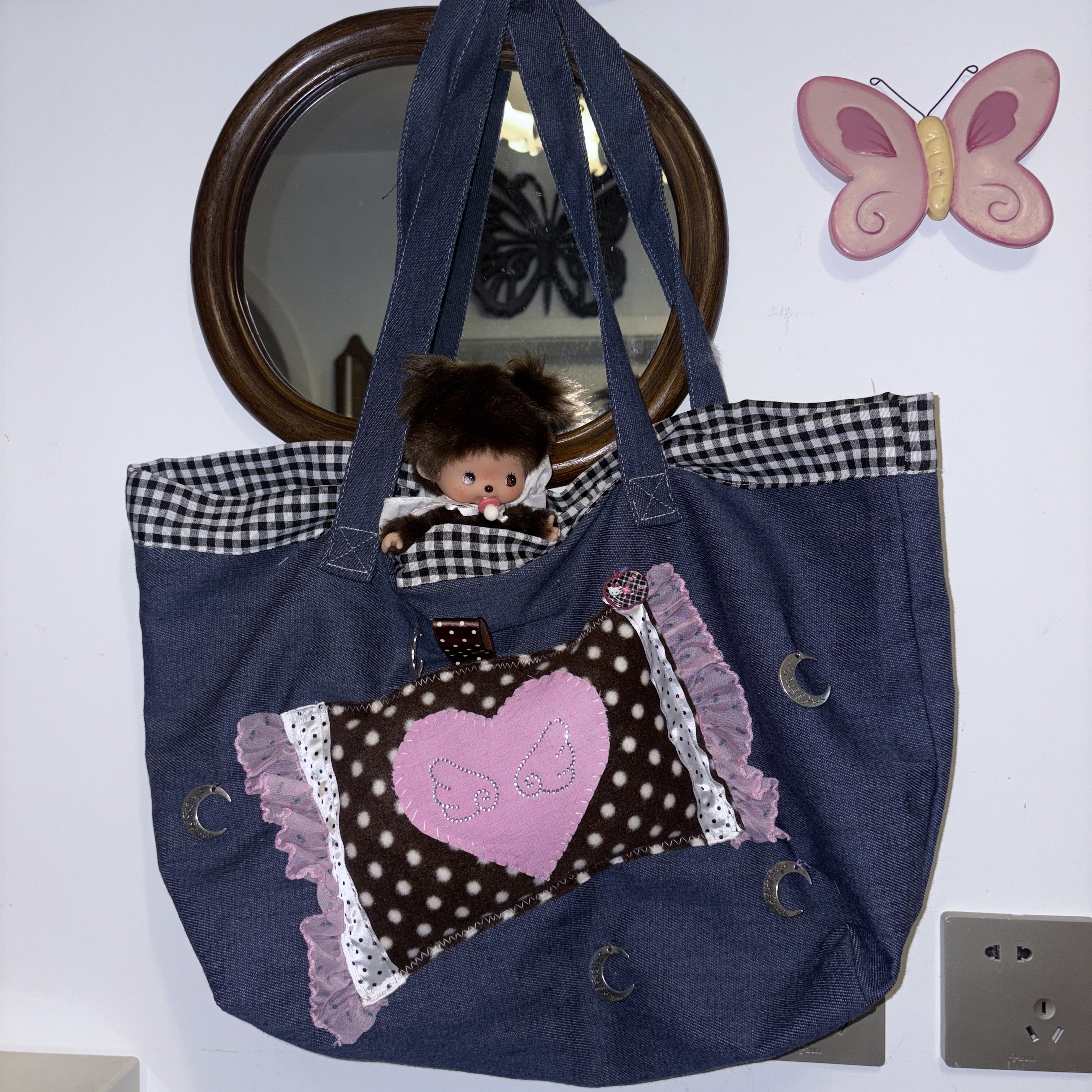 黑樱酱 晚安好梦～原创随地大小躺波点枕头日系牛仔大容量单肩包,箱包皮具/热销女包/男包,单肩包,淘宝优惠券,粉丝福利购,淘宝优惠卷