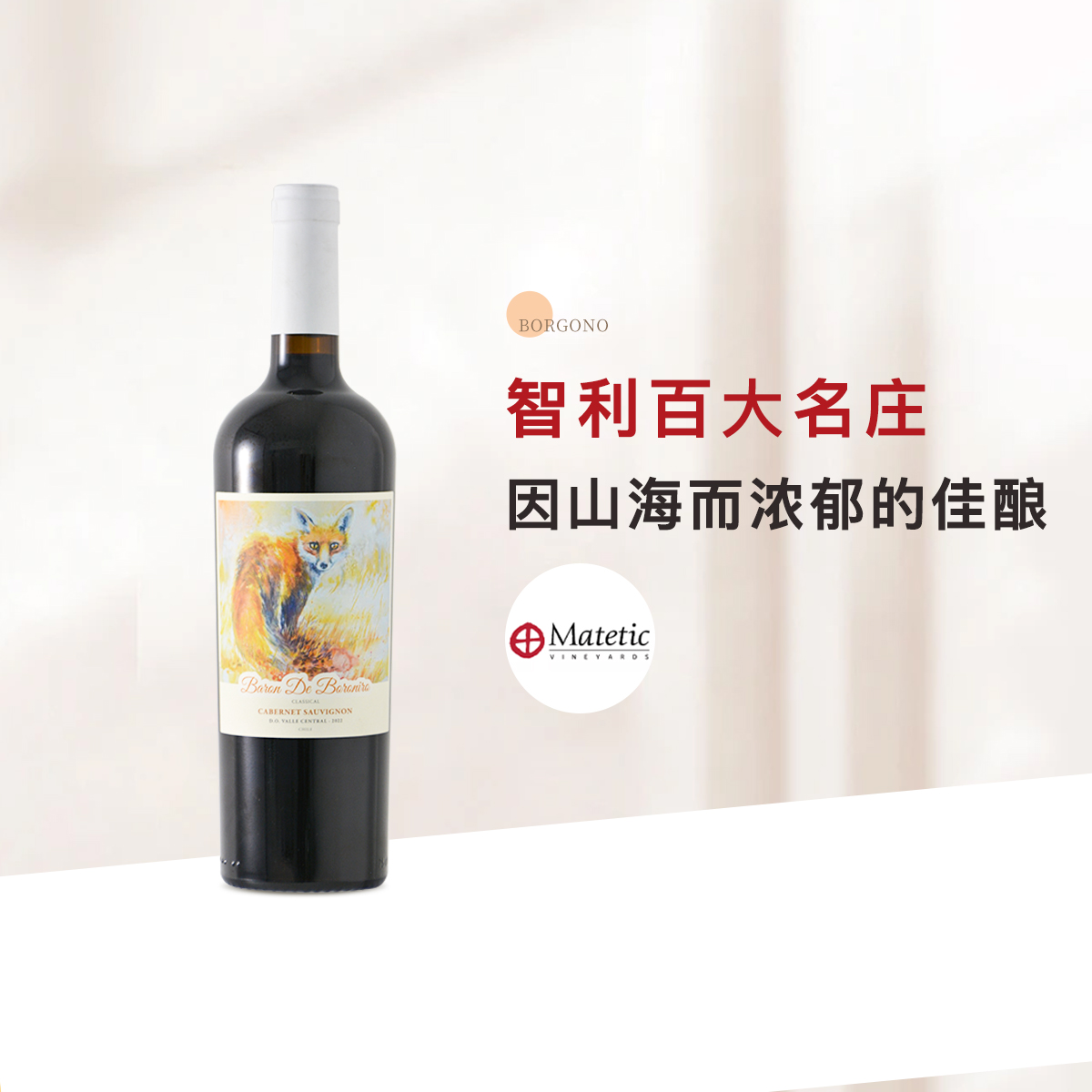 【特价智利红酒】博戈里奥经典珍藏赤霞珠干红长相思干白葡萄酒