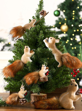 创意仿真松鼠小挂件圣诞树节日装饰家居摆件可爱装饰品