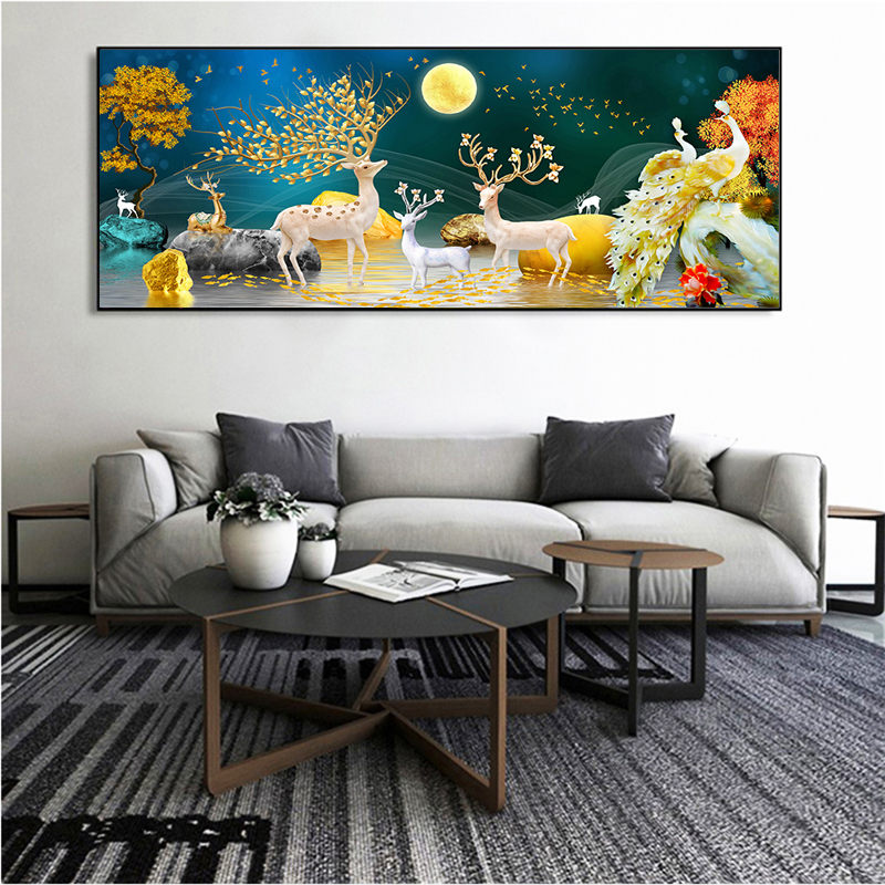 2025新款5d钻石画满钻客厅简约麋鹿孔雀砖石贴画水晶钻十字绣手工