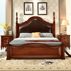 菲拉里图美式真皮床复古实木床1.8米主卧罗马柱轻奢双人大床B517