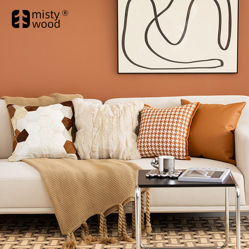 焦糖色千鸟格抱枕套沙发客厅靠垫