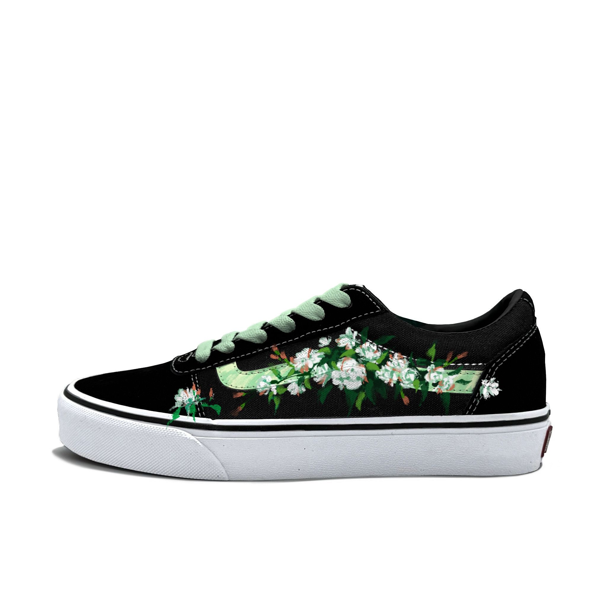 VANS定制油彩玫瑰低帮帆布鞋