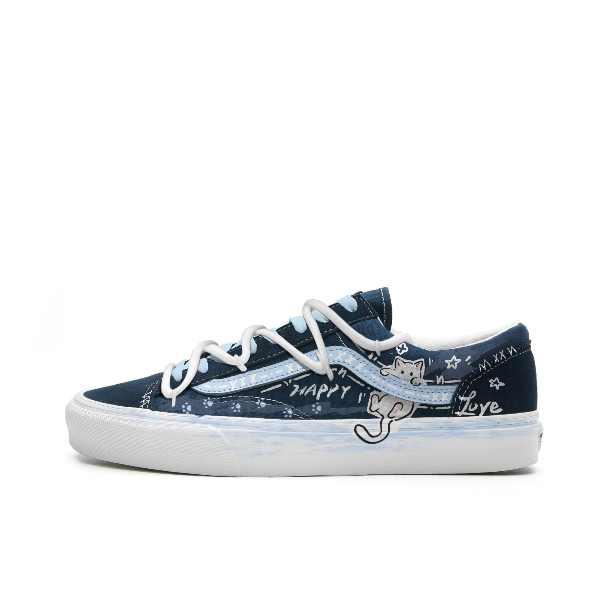 VANS藏蓝蓝屿星喵定制帆布鞋