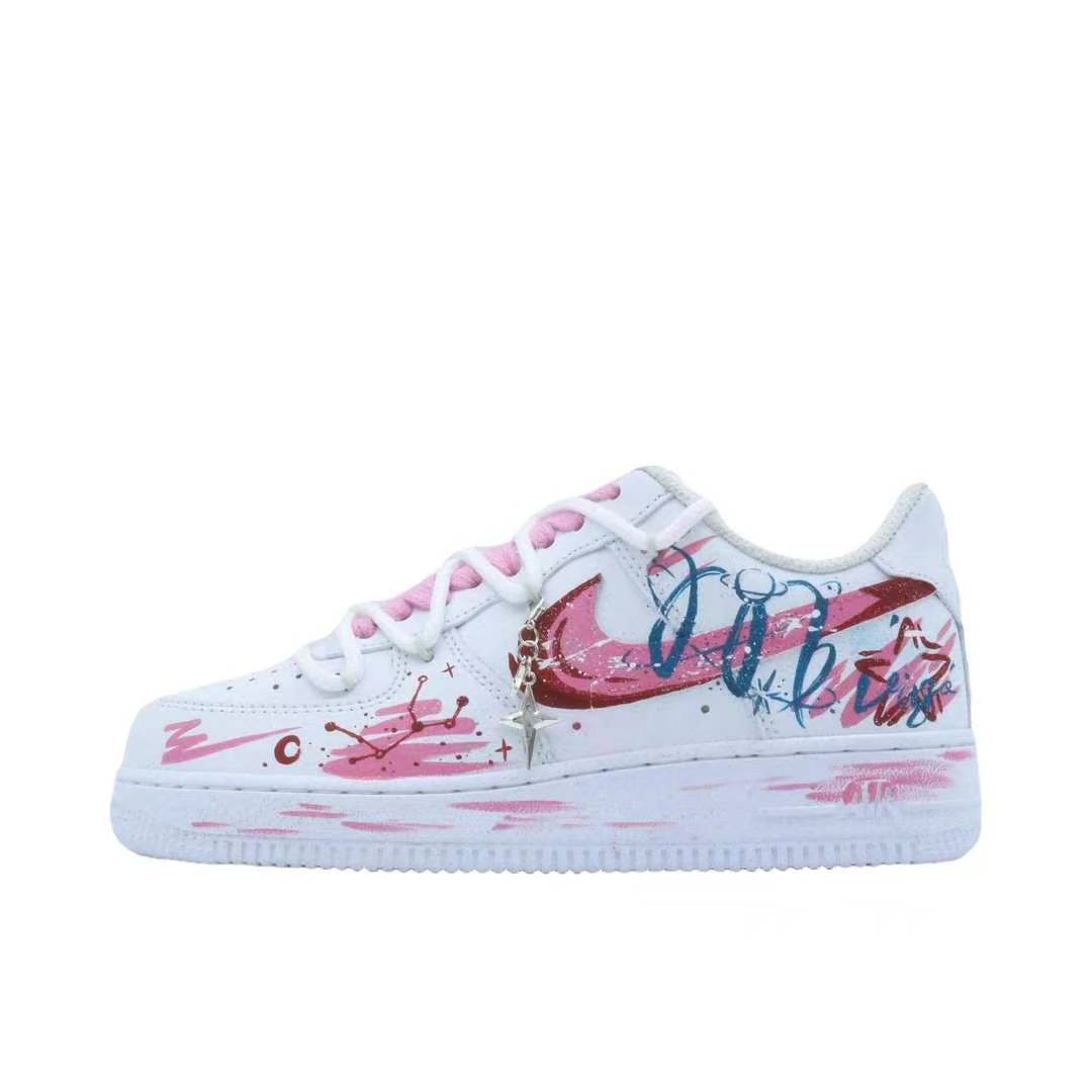 【定制球鞋】Nike Air Force 1 板鞋  处女座/粉 /白色CW2288-111