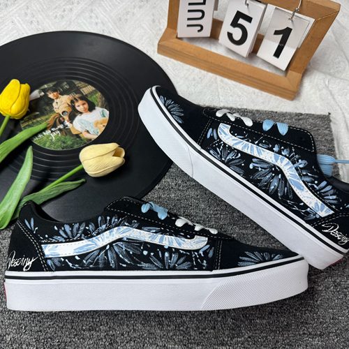 VANS定制蓝白花影低帮帆布鞋
