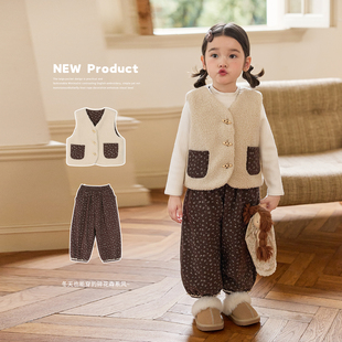 女童森系加绒套装 女2025冬装 宝宝马甲超好看小套装 小O宝Okids童装