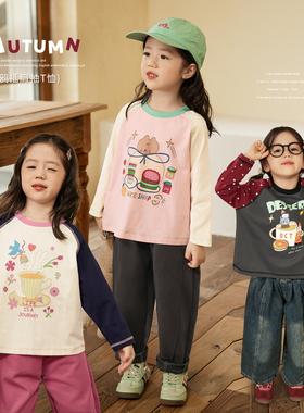 小O宝Okids童装 宝宝插肩袖长袖t恤女2025秋新款女童趣味百搭上衣