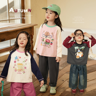 t恤女2025秋新款 长袖 女童趣味百搭上衣 宝宝插肩袖 小O宝Okids童装