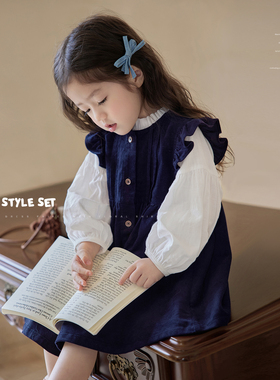 陈大猪小O宝Okids宝宝秋季套装女洋气荷叶边春秋婴儿灯芯绒背心裙