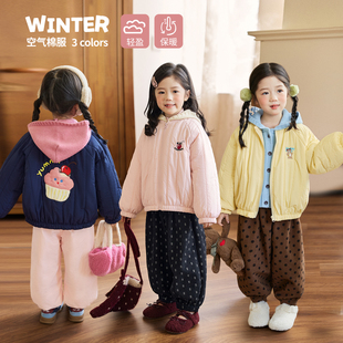 小O宝童装 宝宝翻领棉服女冬刺绣2025冬轻盈蓬松保暖童趣棉袄外套