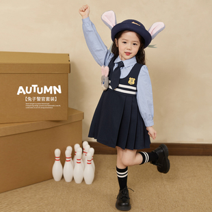 女卡通兔子警官2025女童学院风套装 套装 裙 宝宝秋装 小O宝Okids童装