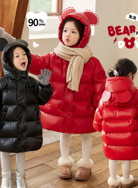 小O宝Okids童装宝宝米奇羽绒服女中长款2025冬装婴儿新年红色外套