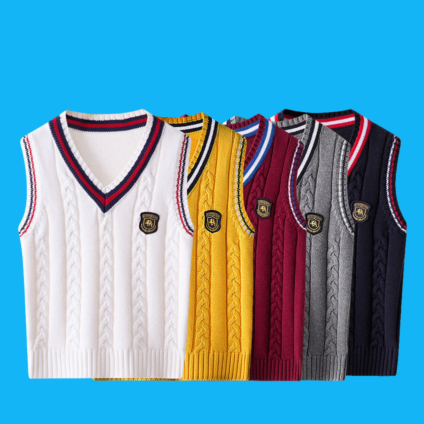 儿童马甲春秋款童装毛衣学院风校服上衣纯棉毛衣针织背心外套批发