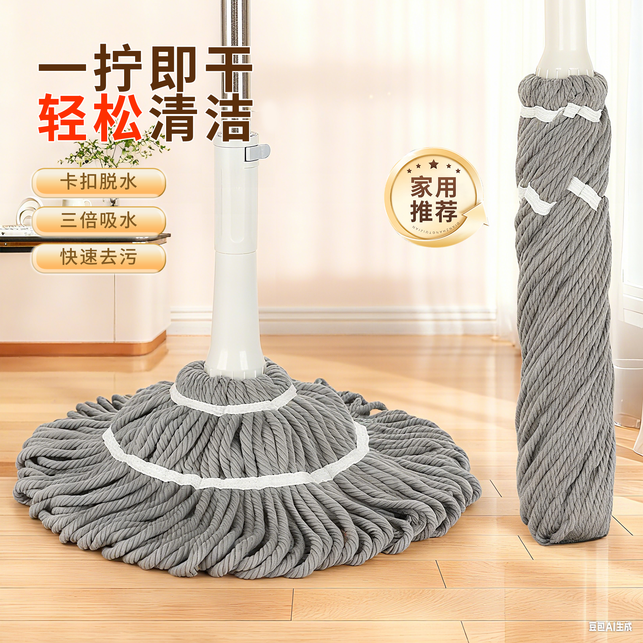 免手洗自拧水挤水拖把2025新款家用旋转型懒人一拖净拖布地拖神器