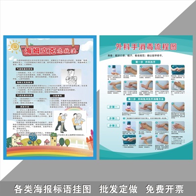 医院卫生院做手术前准备事项提示贴外科洗手消毒方法流程图海报/气道异物阻塞海姆立克急救步骤标识贴定做