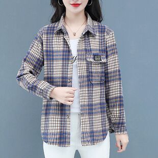 洋气爆款格子外套2023春季新款外穿衬衫妈妈装显瘦遮肉女装上衣潮