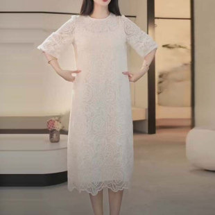 设计感轻奢气质蕾丝连衣裙女2025夏季新款宽松显瘦洋气减龄中长裙
