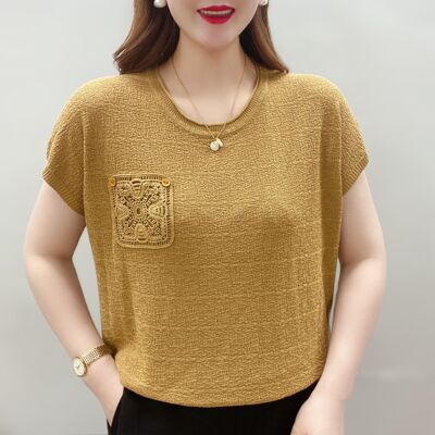 纯色薄款针织衫女短袖刺绣妈妈装