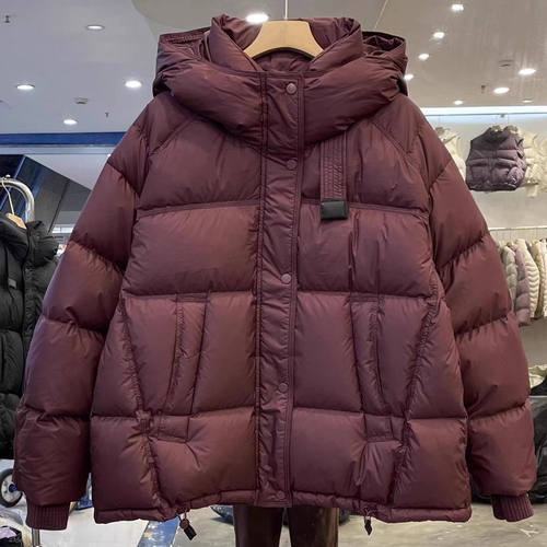 时尚宽松纯色棉服外套长袖连帽