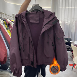 新款美式夹克棉服女2024冬季时尚百搭宽松大码连帽加厚冲锋衣外套