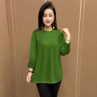 纯色大版 宽松遮肚百搭洋气中长款 衫 新款 上衣 女2025春季 中年妈妈装