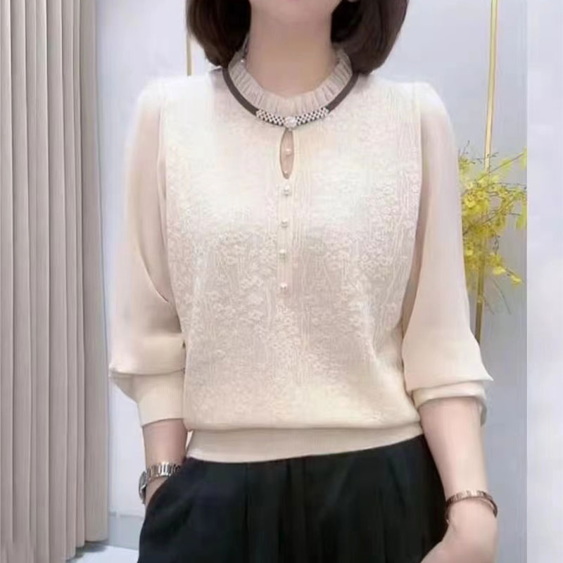 圆领蕾丝针织衫减龄时尚妈妈装女