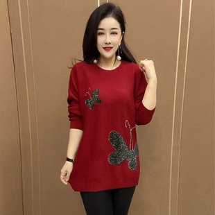 中年妈妈装时尚中长款针织衫2025秋冬新款宽松显瘦洋气打底衫女士