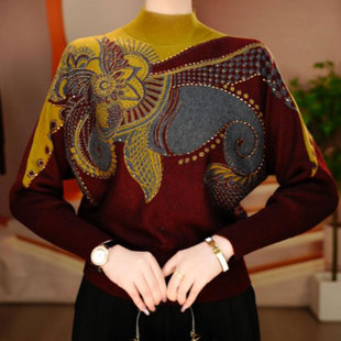 宽松气质显瘦长袖 高端时尚 新款 女2026春季 毛衣 洋气提花烫钻针织衫