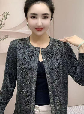 重工烫钻时尚高端妈妈针织开衫女