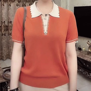 妈妈装 新款 宽松遮肚百搭上衣潮 t恤女2023夏季 高档减龄polo领短袖