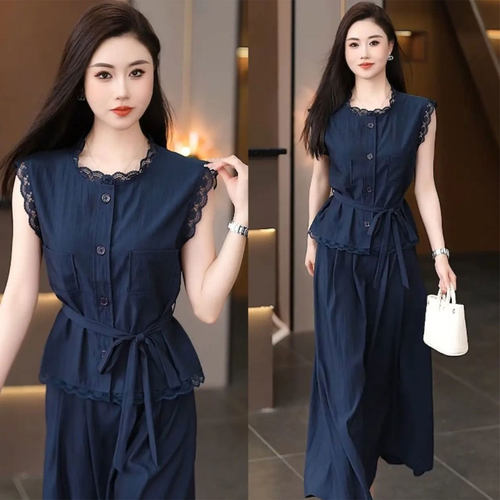 洋气时尚减龄拼接蕾丝套装妈妈装