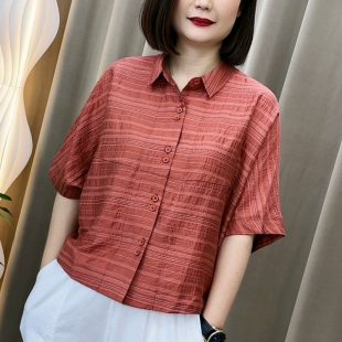 短袖 新款 衬衫 2024夏季 宽松遮肉百搭休闲上衣潮 女士中年妈妈装 时尚