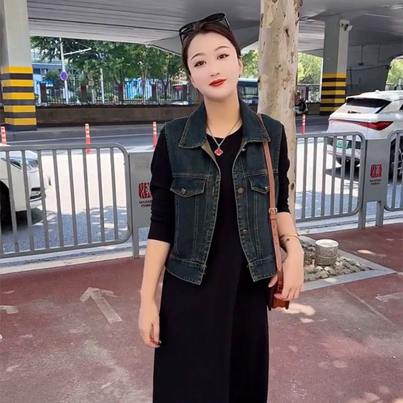 开衫洋气翻领怀旧马甲背心外套女