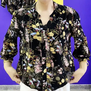 洋气减龄宽松显瘦2023夏季新款七分袖雪纺衫妈妈装大码女装上衣潮