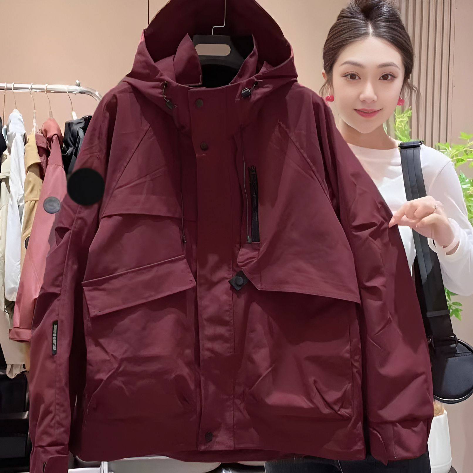 夹棉加厚保暖夹克棉服女2024冬季新款大码宽松百搭连帽冲锋衣外套