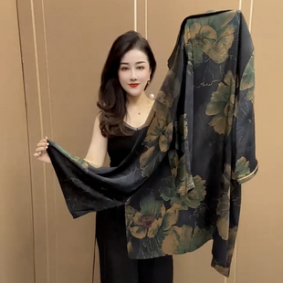 时尚 新款 宽松休闲中年妈妈衬衣 印花开叉外套女2024秋季 高档中长款