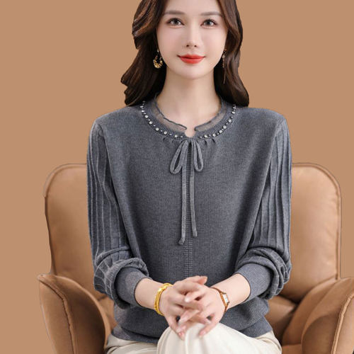 妈妈时尚减龄长袖纯色针织衫女士