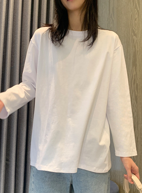 卫衣叠穿内搭白色宽松长袖女t恤棉质打底衫圆领上衣秋冬德绒加绒