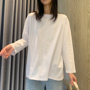 卫衣叠穿内搭白色宽松长袖 圆领上衣秋冬德绒加绒 女t恤棉质打底衫