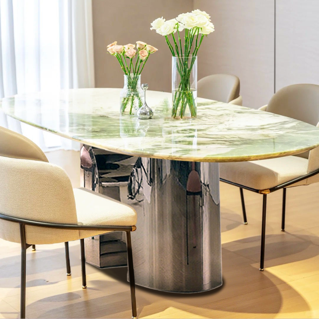 意式极简天然冷翡翠奢石餐桌